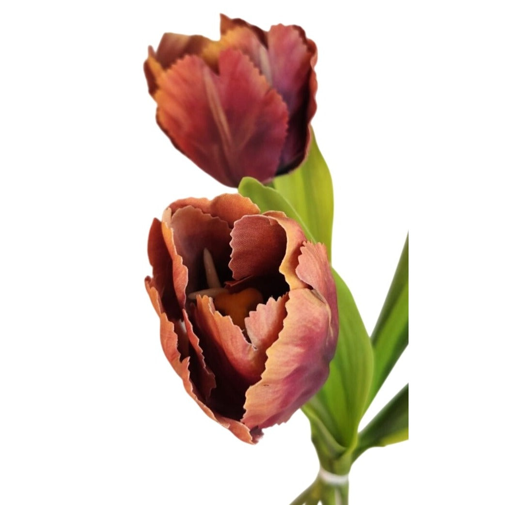 Terracotta Faux Tulip Bundle Fringed Edge Silk Artificial Flowers Boho Wedding Decor