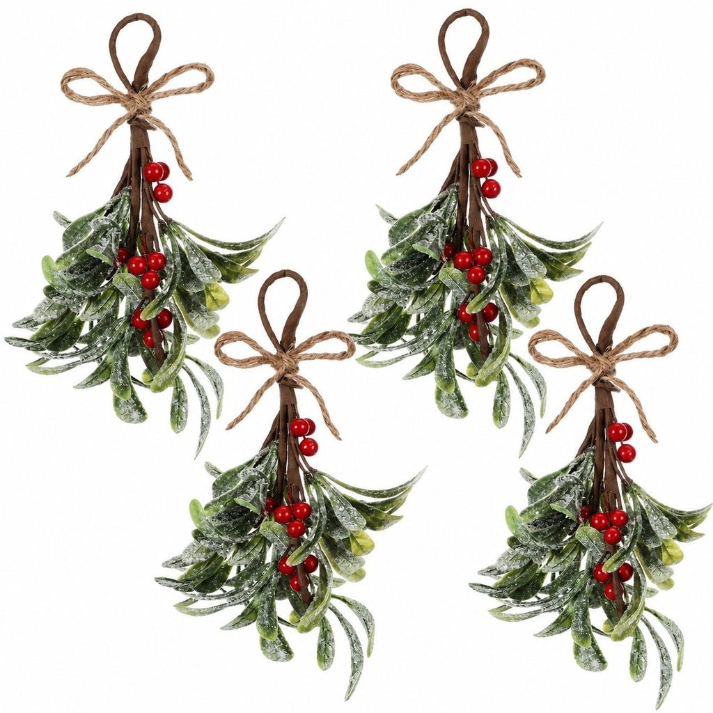 Artificial Mistletoe Picks, Set of 4, 9-Inch Frosted Red