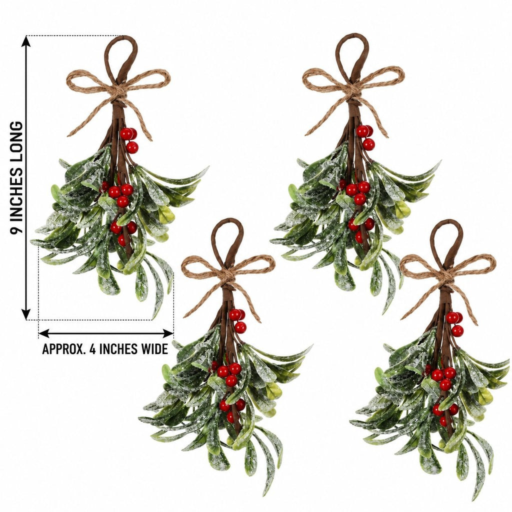 Artificial Mistletoe Picks, Set of 4, 9-Inch Frosted Red