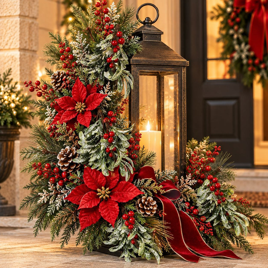 Artificial Mistletoe Picks, Set of 4, 9-Inch Frosted Red Berry Christmas Decor