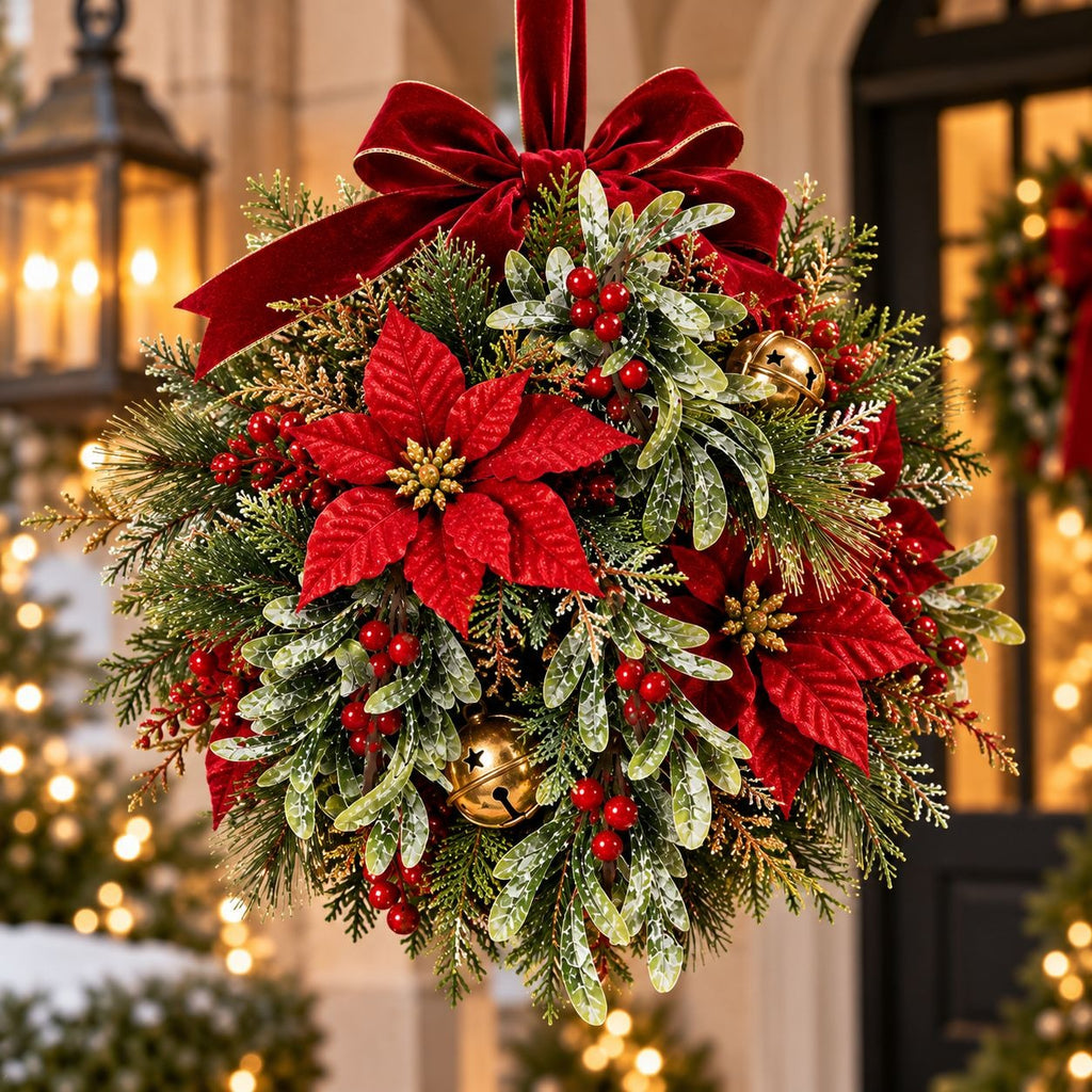 Artificial Mistletoe Picks, Set of 4, 9-Inch Frosted Red Berry Christmas Decor