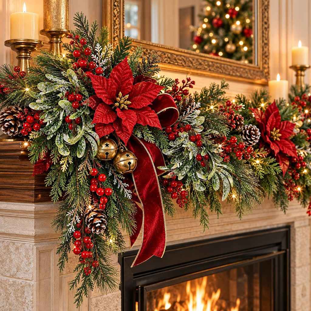 Artificial Mistletoe Picks, Set of 4, 9-Inch Frosted Red Berry Christmas Decor