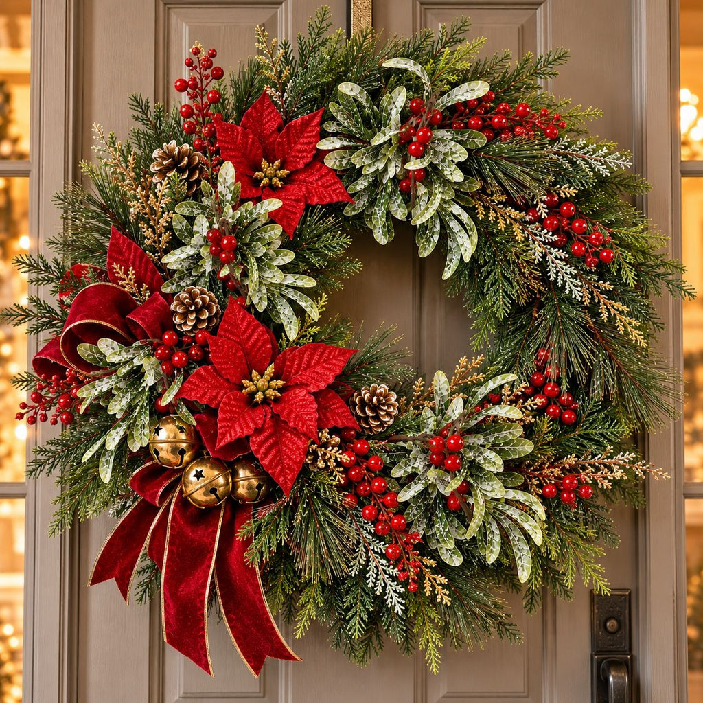 Artificial Mistletoe Picks, Set of 4, 9-Inch Frosted Red Berry Christmas Decor