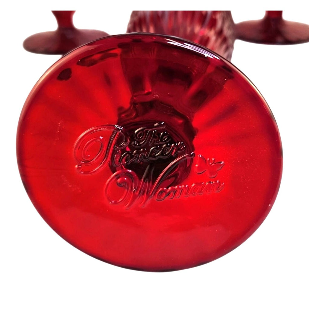 The Pioneer Woman Adeline Red Glass Champagne Flutes Set of 2 Valentine Decor