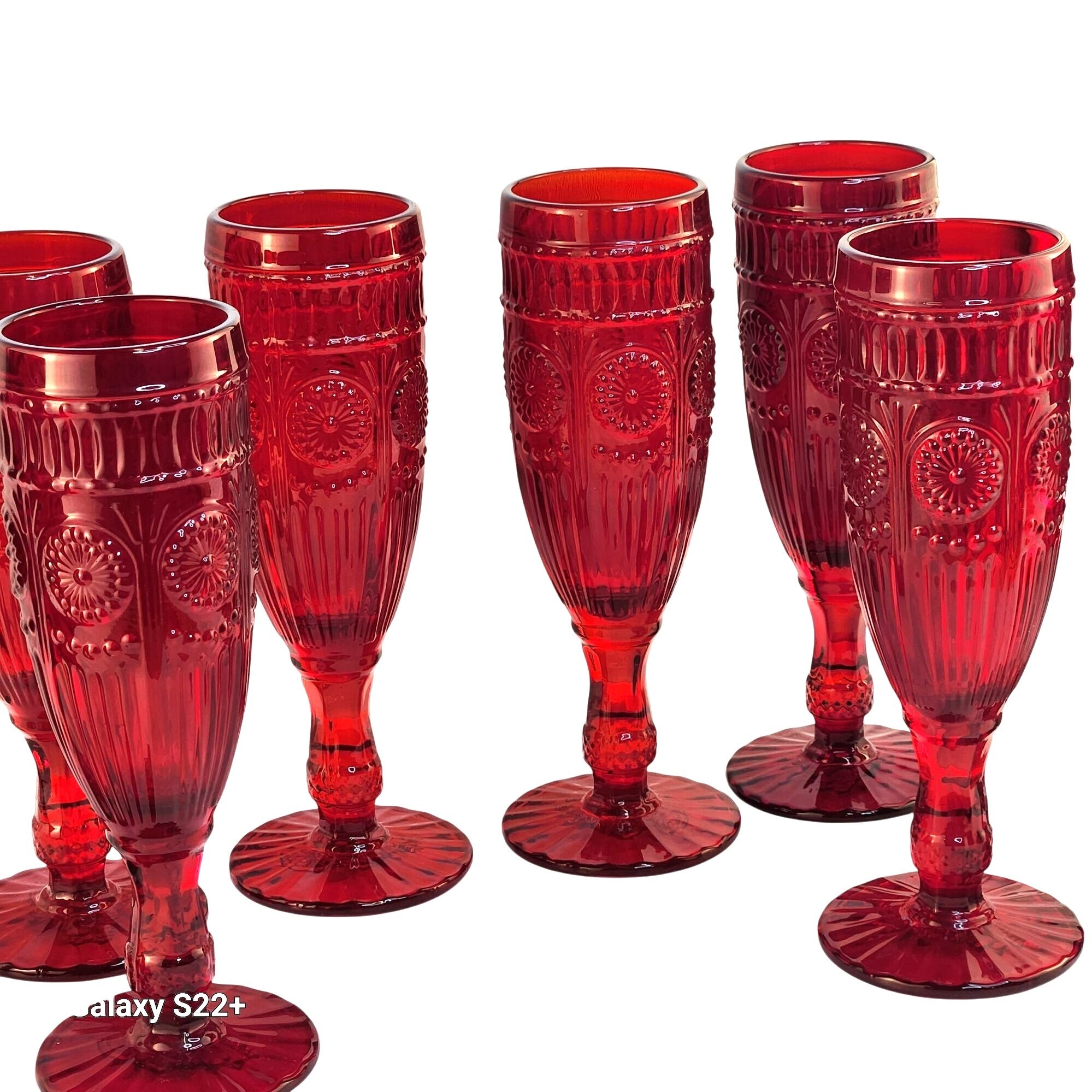The Pioneer Woman Adeline Red Glass Champagne Flutes Set of 2 Valentine Decor