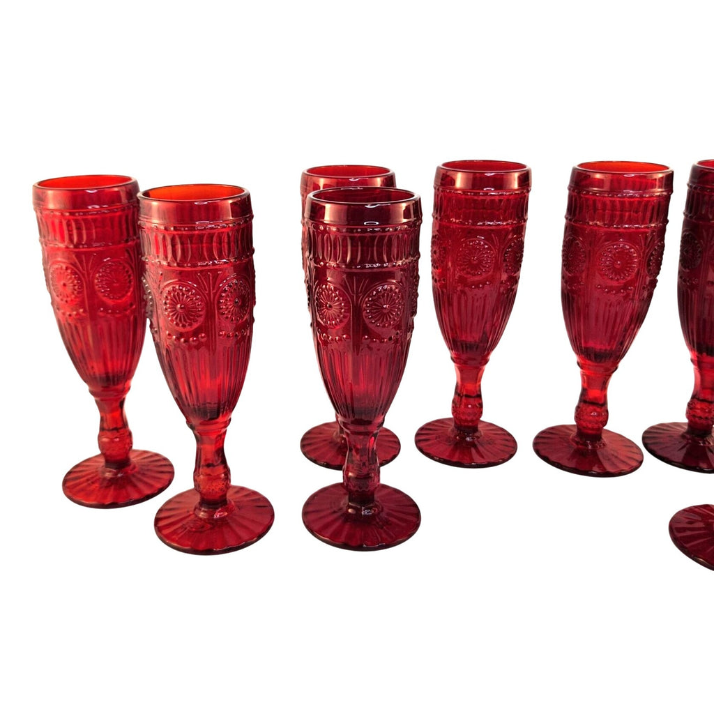 The Pioneer Woman Adeline Red Glass Champagne Flutes Set of 2 Valentine Decor