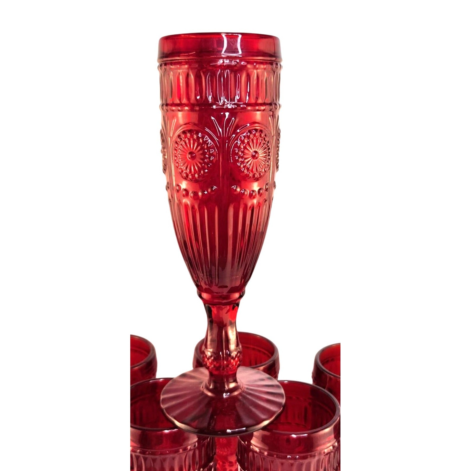 The Pioneer Woman Adeline Red Glass Champagne Flutes Set of 2 Valentine Decor