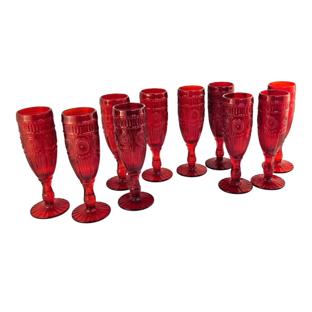 The Pioneer Woman Adeline Red Glass Champagne Flutes Set of 2 Valentine Decor