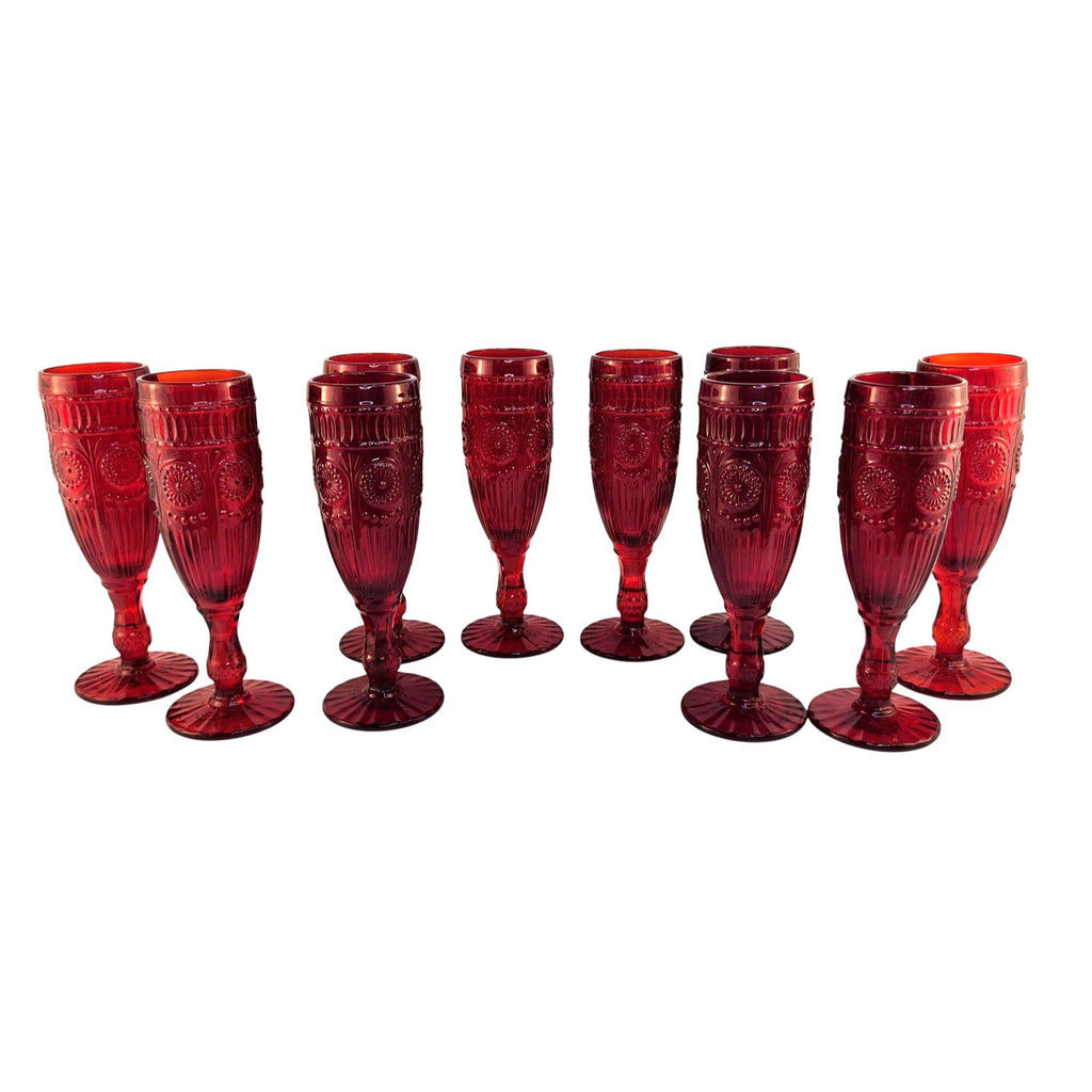 The Pioneer Woman Adeline Red Glass Champagne Flutes Set of 2 Valentine Decor