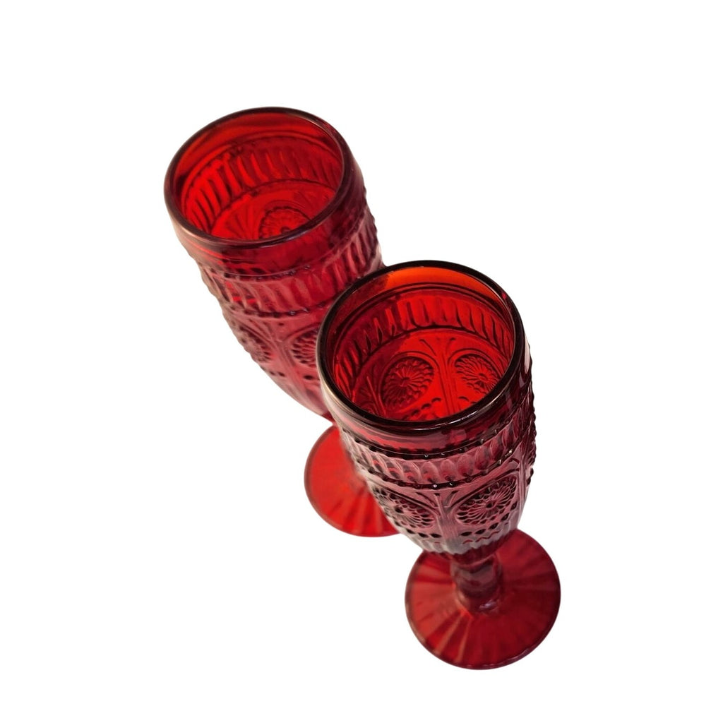 The Pioneer Woman Adeline Red Glass Champagne Flutes Set of 2 Valentine Decor