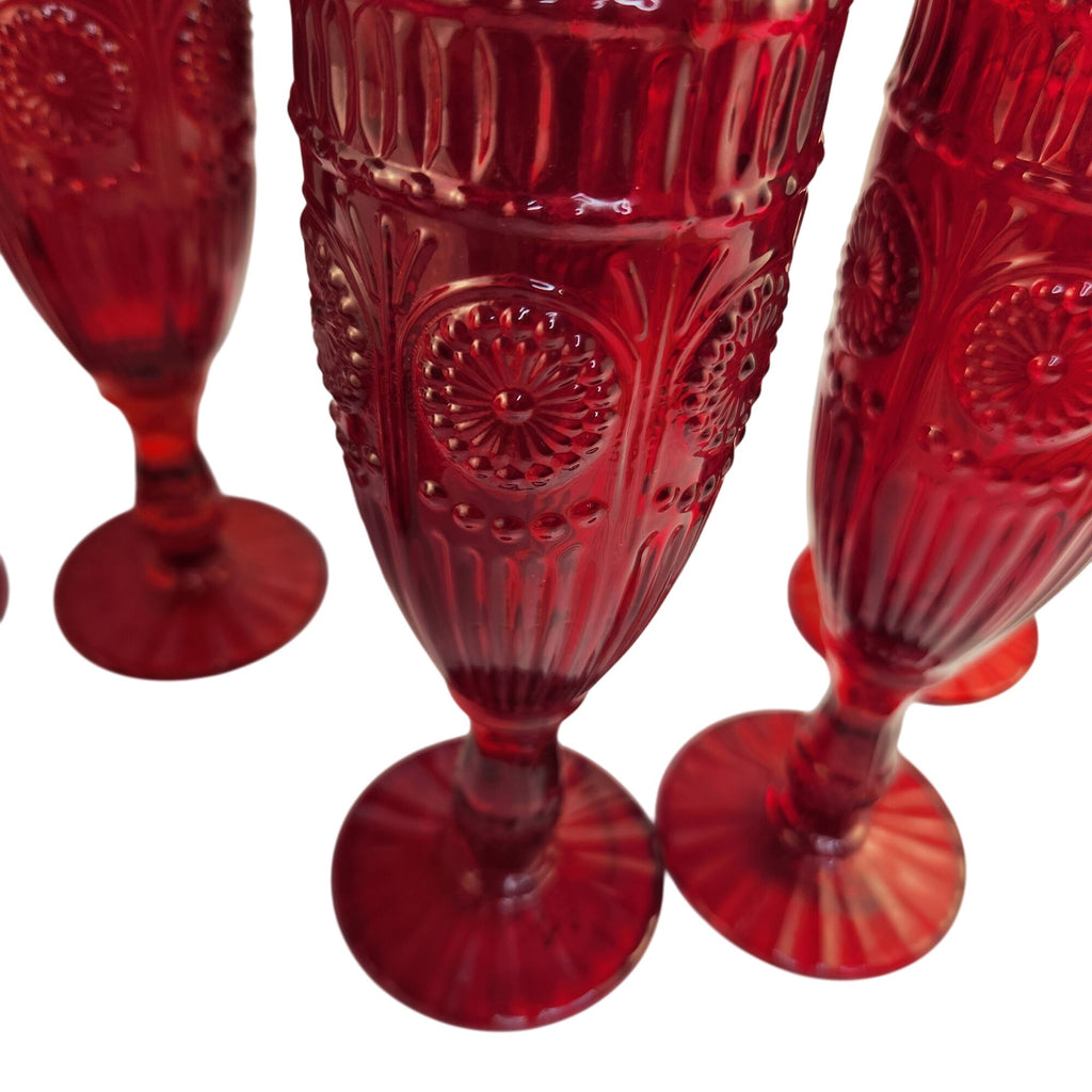 The Pioneer Woman Adeline Red Glass Champagne Flutes Set of 2 Valentine Decor