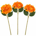 Artificial Golden-Orange Hydrangea Stems, 3 Faux Flowers, 26 Inches Tall