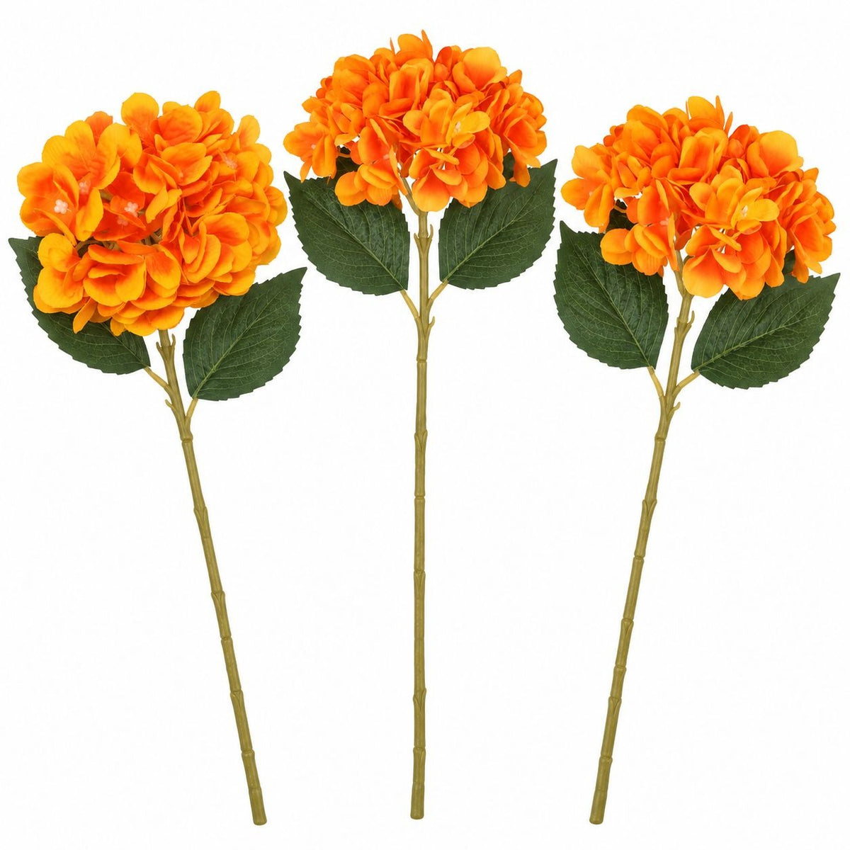 Artificial Golden-Orange Hydrangea Stems, 3 Faux Flowers, 26 Inches Tall