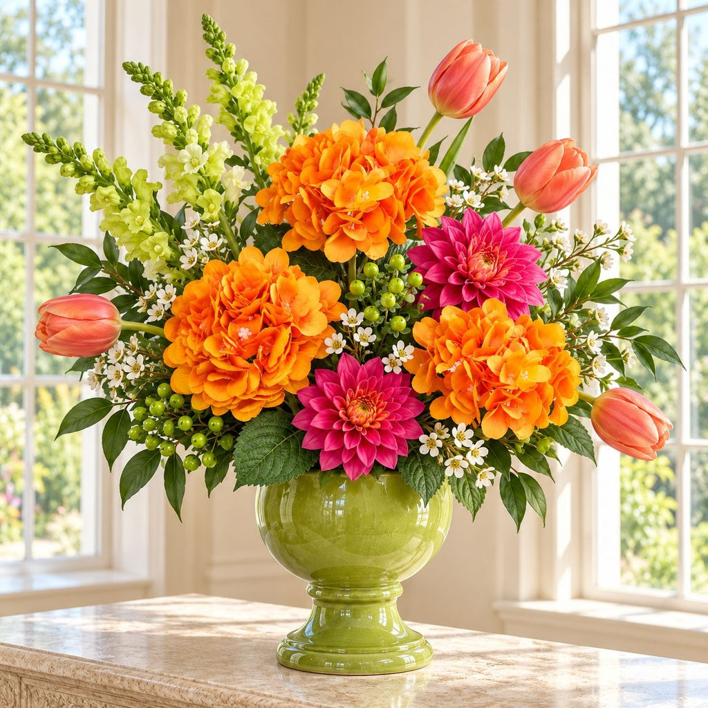 Artificial Golden-Orange Hydrangea Stems, 3 Faux Flowers, 26 Inches Tall
