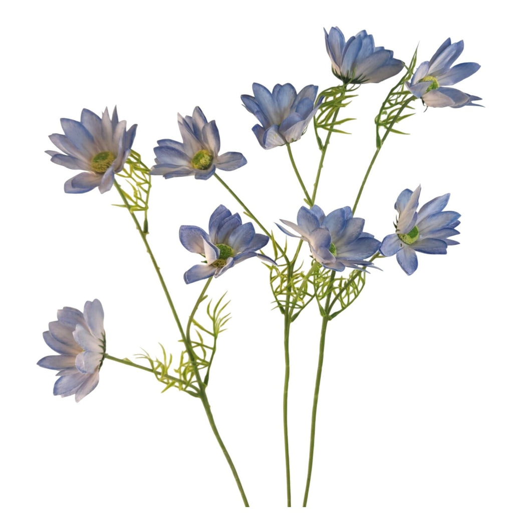 Periwinkle Blue Artificial African Daisy Stems Set of 3 25 Inch Real Touch Flowers