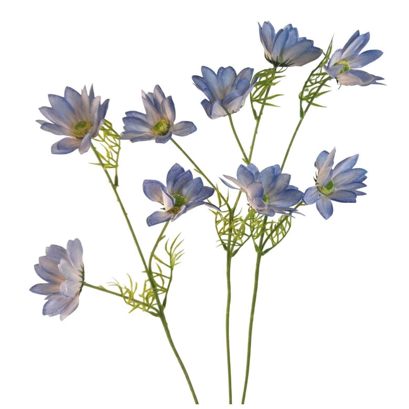 Periwinkle Blue Artificial African Daisy Stems Set of 3 25 Inch Real Touch Flowers