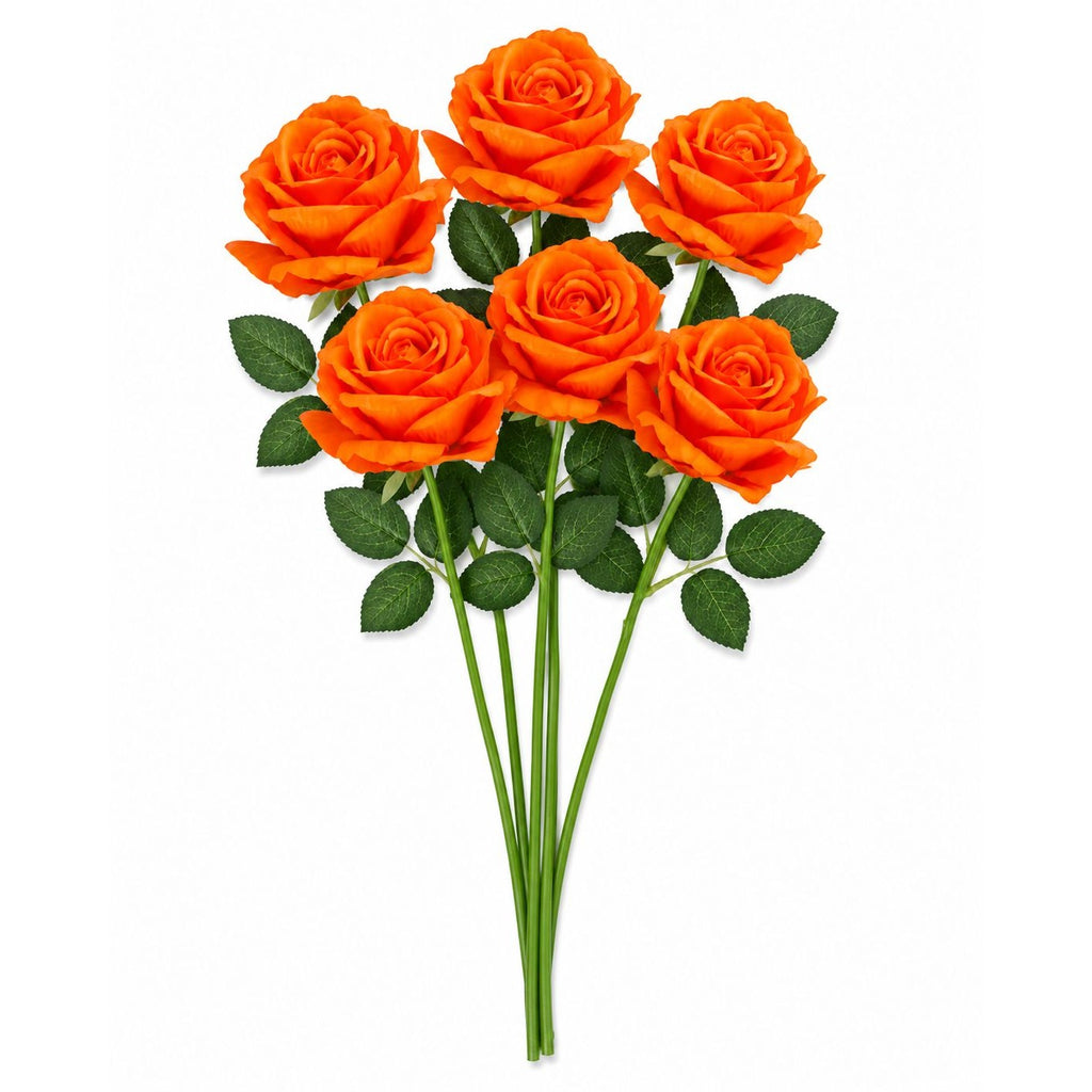 Set of 6 Artificial Orange Roses 20 Inch Faux Rose Stems Fall Floral Arrangement Halloween Wedding Flowers Rustic Farmhouse Decor Autumn 