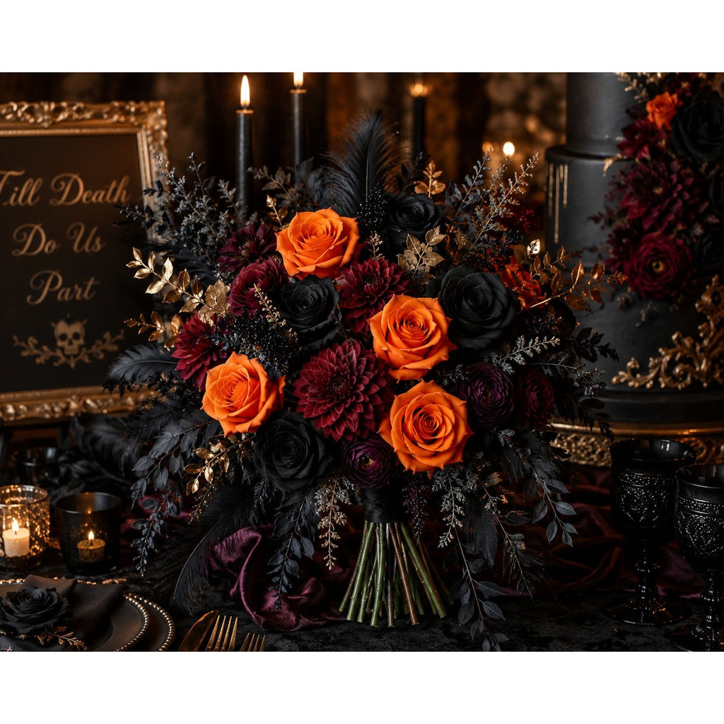 Artificial Orange Rose Stems Set of 6 Faux Fall Roses 20 Inch Halloween Wedding Rustic Farmhouse Decor