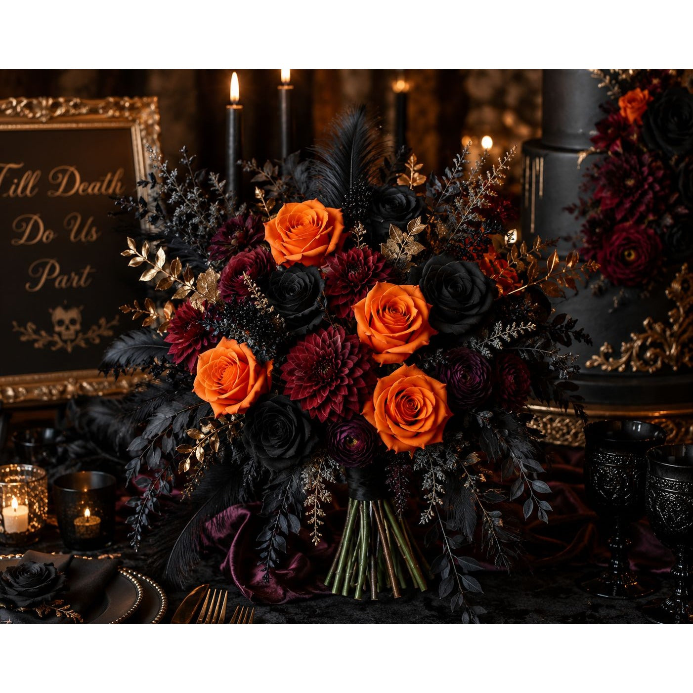 Artificial Orange Rose Stems Set of 6 Faux Fall Roses 20 Inch Halloween Wedding Rustic Farmhouse Decor
