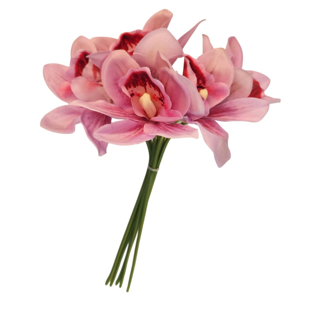 Bouquet of pink orchids on a white background
