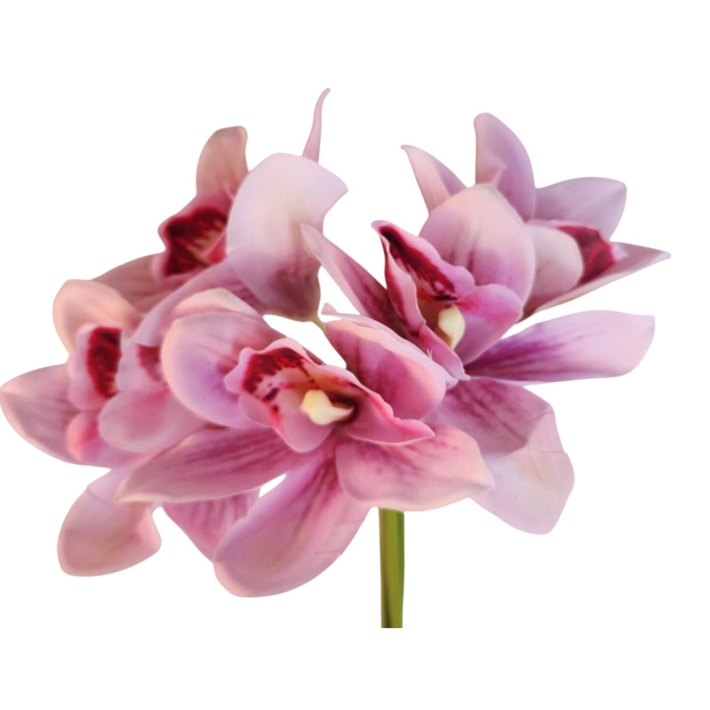 Artificial Cymbidium Orchid Stems Soft Pink Rose Burgundy Faux Orchid Bouquet Realistic Floral Arrangement 15 Inch
