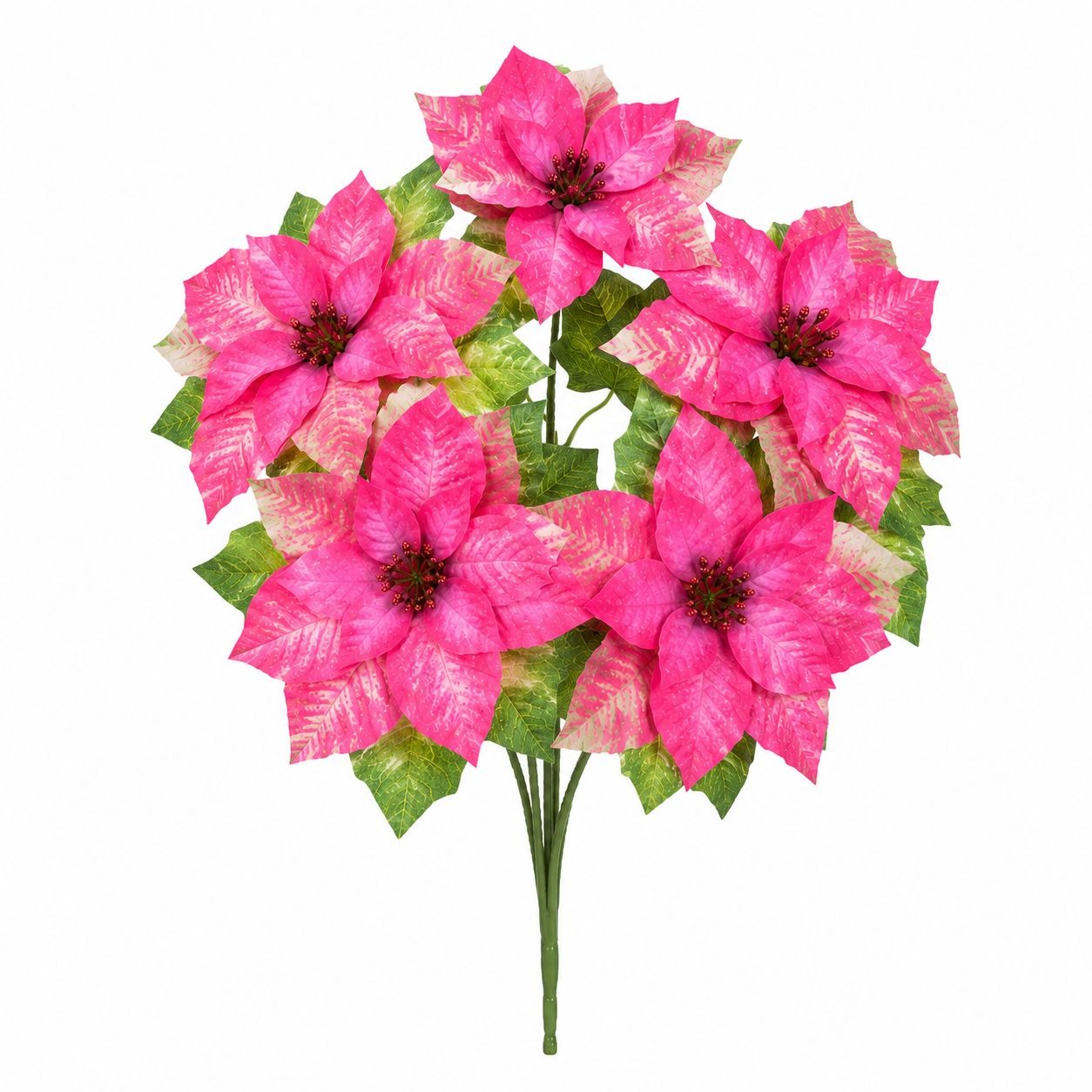Pink Poinsettia Bush Faux Christmas Flowers Holiday Floral Bush Artificial Poinsettia Arrangement