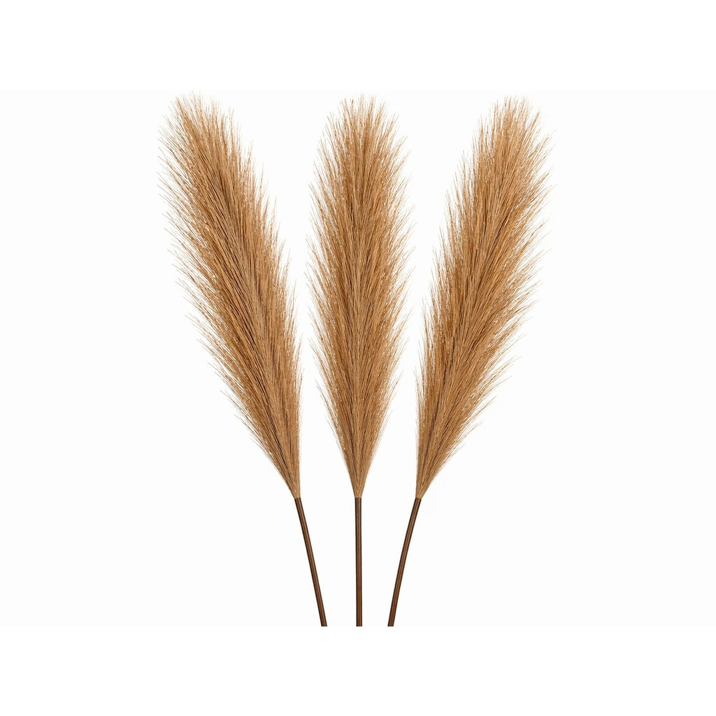 Caramel Tan Pampas Grass 3 Stem Faux Pampas Boho Decor Warm Brown Vase Filler Farmhouse Floral Stems Neutral Home Decor