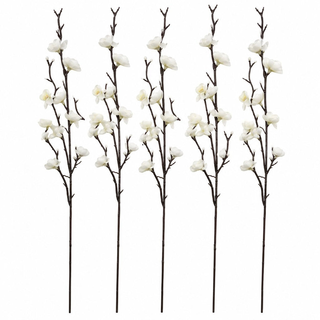 5 White Artificial Cherry Blossom Stems, 22-Inch Faux Branches