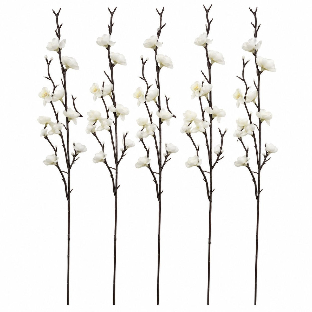 5 White Artificial Cherry Blossom Stems, 22-Inch Faux Branches
