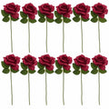 Burgundy Artificial Roses Set of 12, 15 Inch Faux Silk Flower Stems, Wine Red Wedding Bouquet Christmas Centerpiece