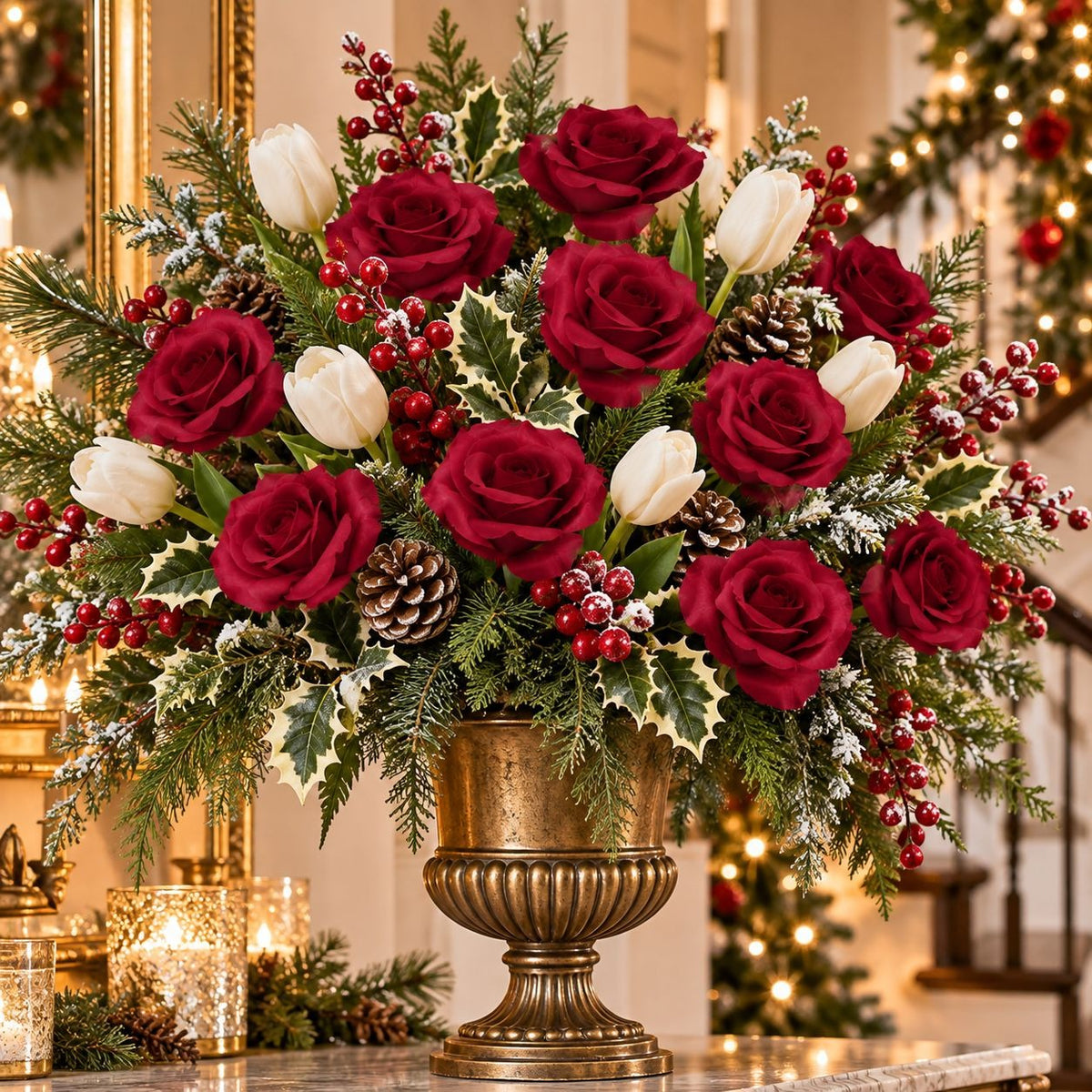 Burgundy Artificial Faux Silk Roses, 12 Stems 15in Wedding Christmas Decor