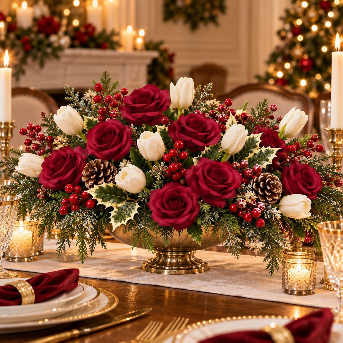Burgundy Artificial Faux Silk Roses, 12 Stems 15in Wedding Christmas Decor