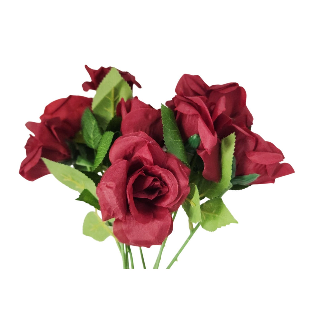 Burgundy Artificial Faux Silk Roses, 12 Stems 15in Wedding Christmas Decor