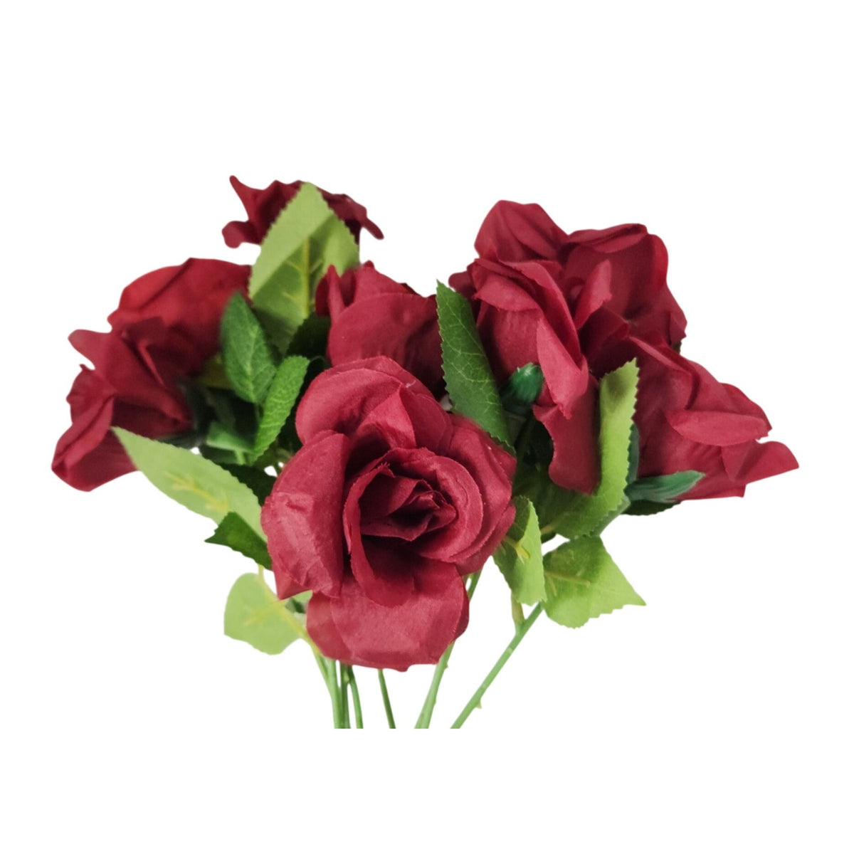 Burgundy Artificial Faux Silk Roses, 12 Stems 15in Wedding Christmas Decor