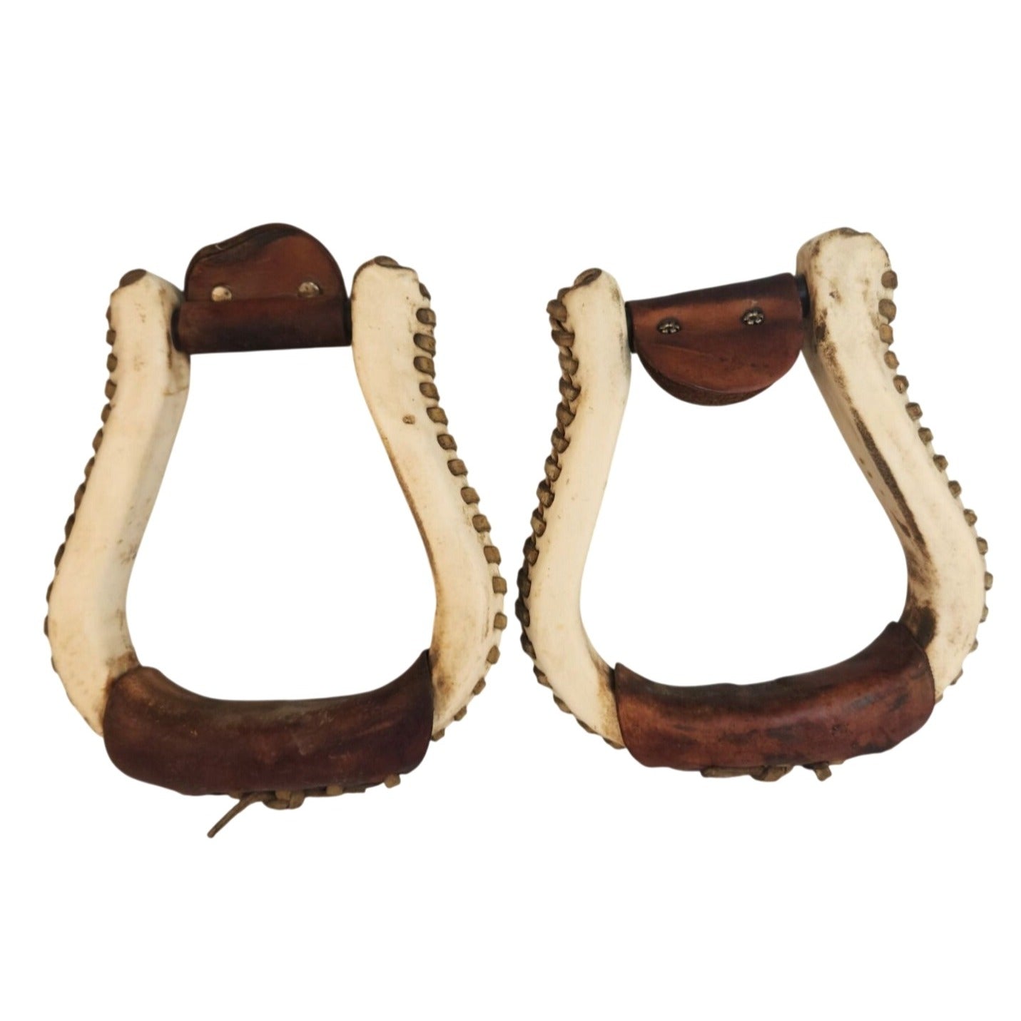 Laced Rawhide & Leather Bell Stirrups Western Riding Set Of 2 Durable Craftsmanship