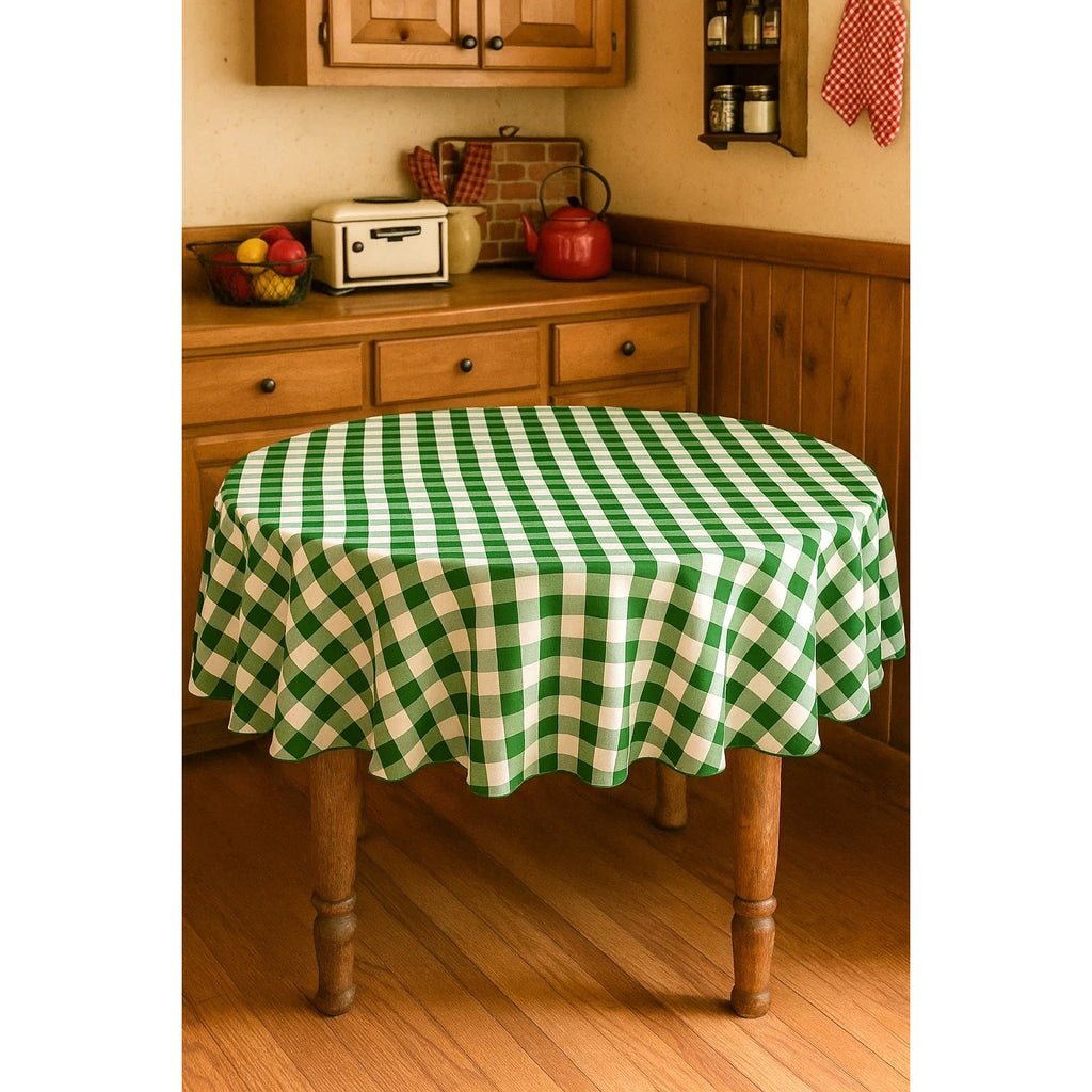 70-Inch Round Polyester Tablecloth Green & White Checker Linen Tablecloth Durable Easy Care For Dining Room Kitchen Parties Weddings