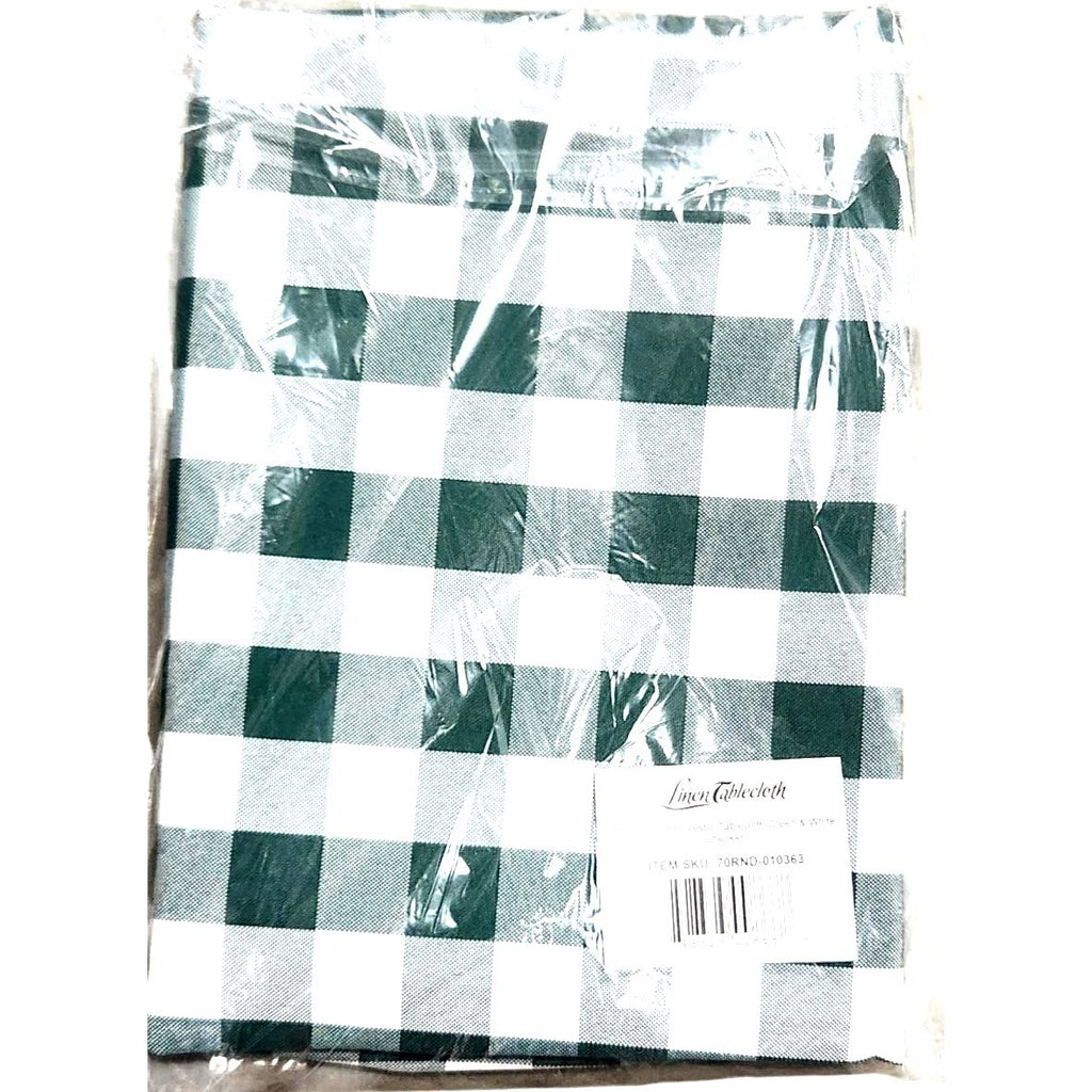 70-Inch Round Polyester Tablecloth Green & White Checker Linen Tablecloth Durable Easy Care For Dining Room Kitchen Parties Weddings