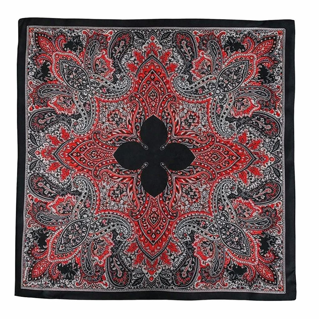35x35 black and red paisley wild rag western cowboy satin scarf