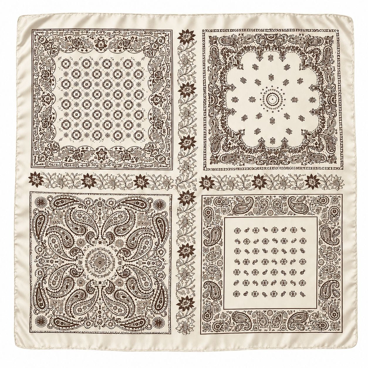 Cream Brown Paisley Bandana Square Scarf 35x35 Head Scarf Hair Wrap Western Boho Satin Feel