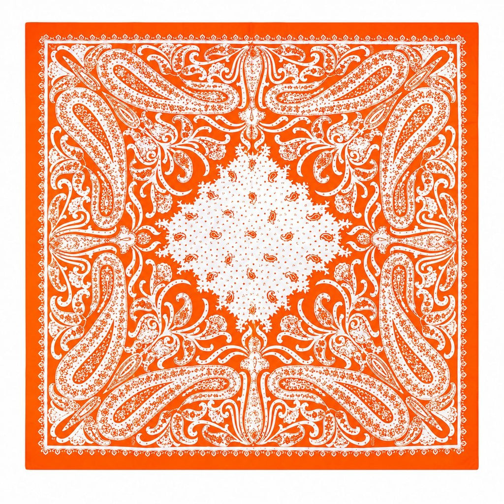 Bright Orange Paisley Wild Rag Scarf 35x35 Satin Western Cowboy Cowgirl Bandana