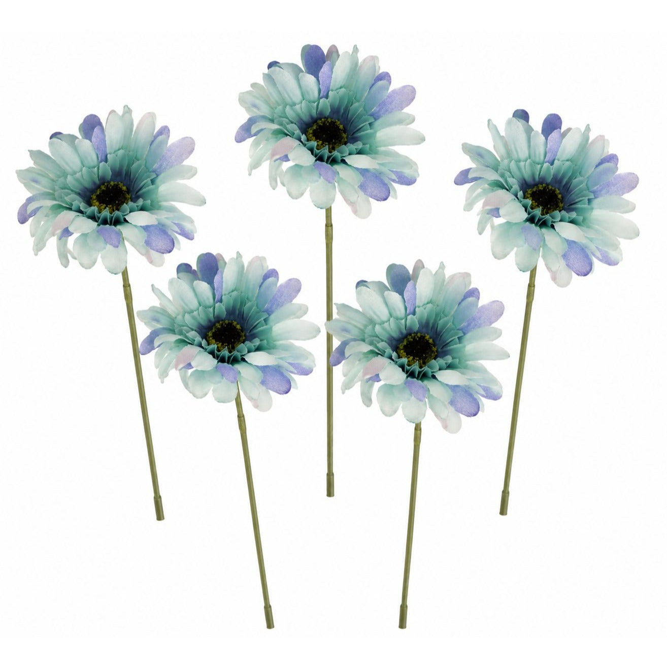 Blue Gerbera Daisy Stems Set of 5 | Faux Gerbera Daisy Flowers | Artificial Blue Flowers | Coastal Cottage Farmhouse Decor