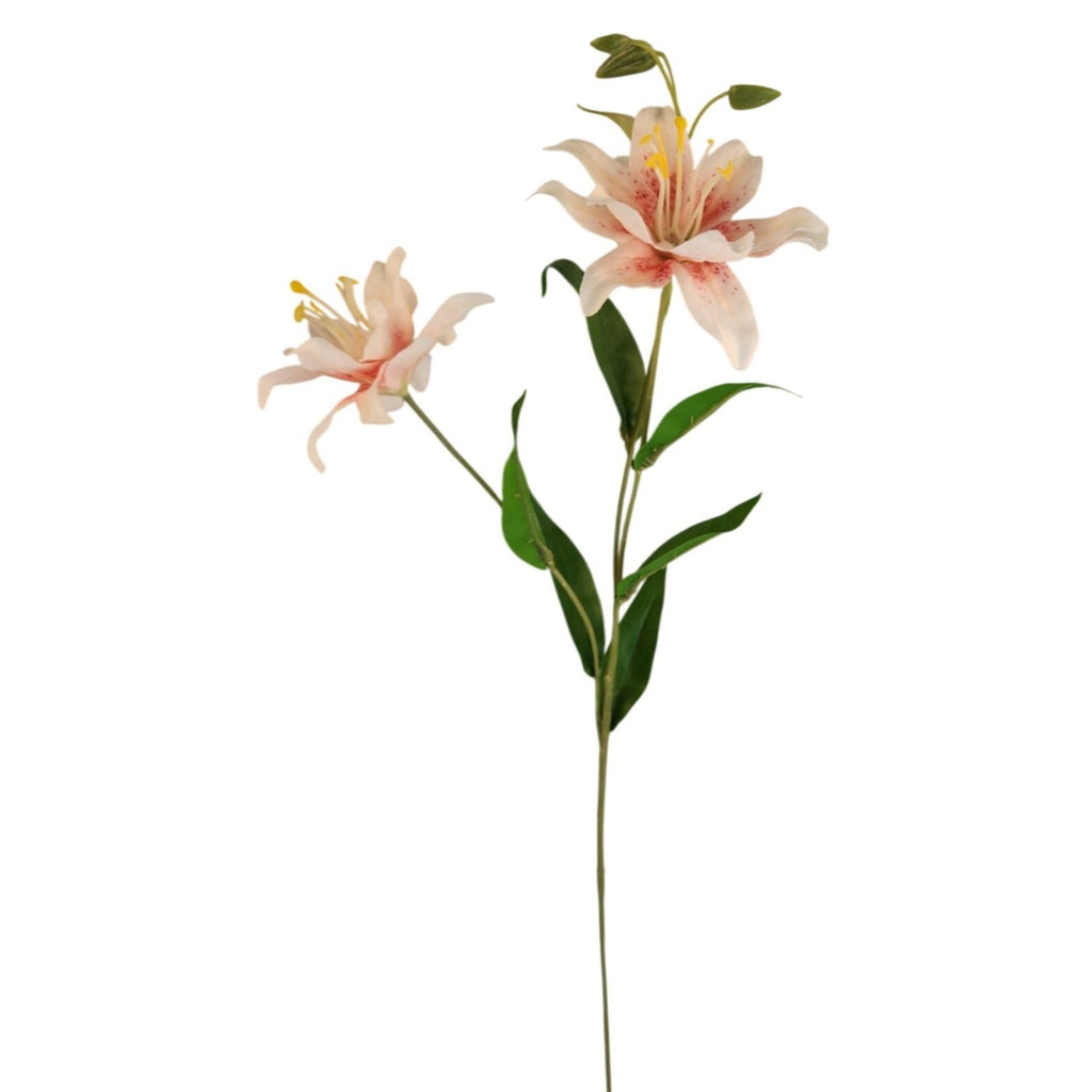 Luxury Artificial Asiatic Lily Stem 27 Inch | Blush Pink and White Faux Lily | Designer Wedding Floral | Elegant Home Decor