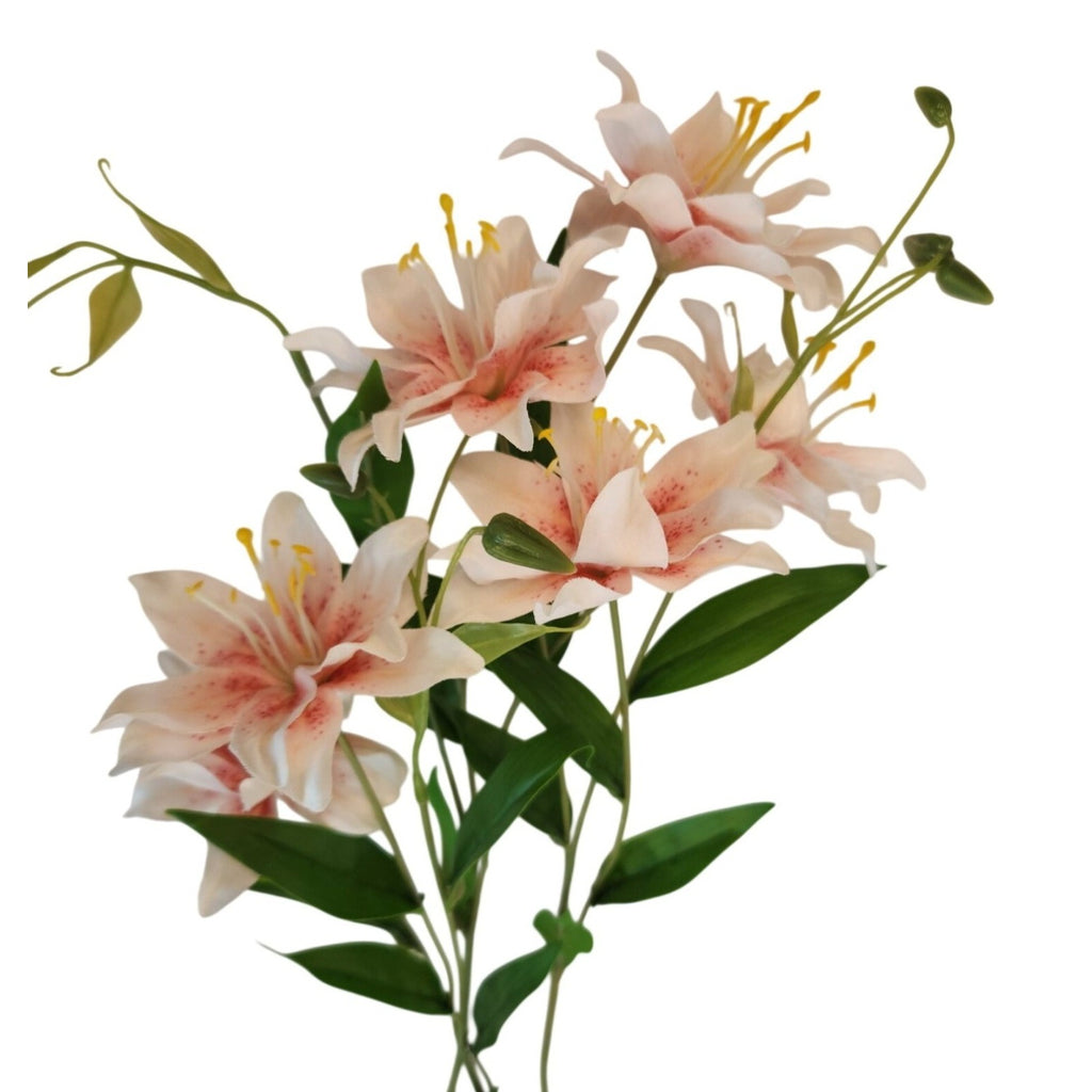 Luxury Artificial Asiatic Lily Stem 27 Inch | Blush Pink and White Faux Lily | Designer Wedding Floral | Elegant Home Decor