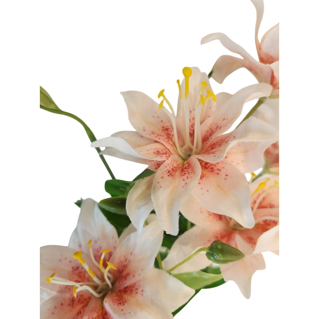 Luxury Artificial Asiatic Lily Stem 27 Inch | Blush Pink and White Faux Lily | Designer Wedding Floral | Elegant Home Decor