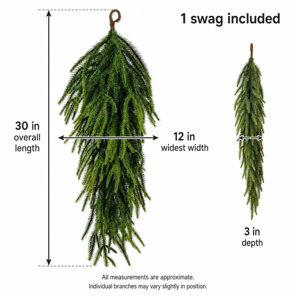 Artificial Norfolk Pine Teardrop Swag 30 Inch Door Greenery Christmas Decor