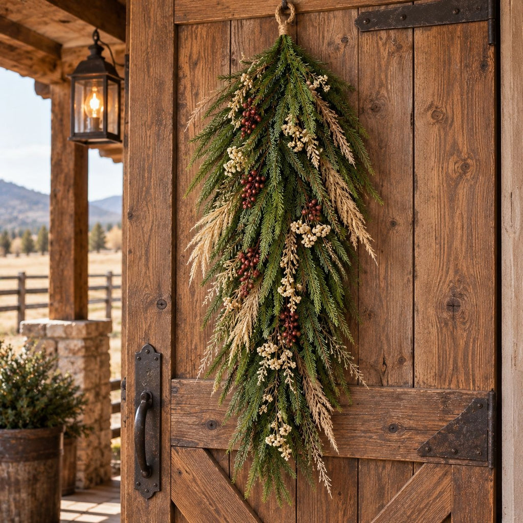 Artificial Norfolk Pine Teardrop Swag 30 Inch Door Greenery Christmas Decor