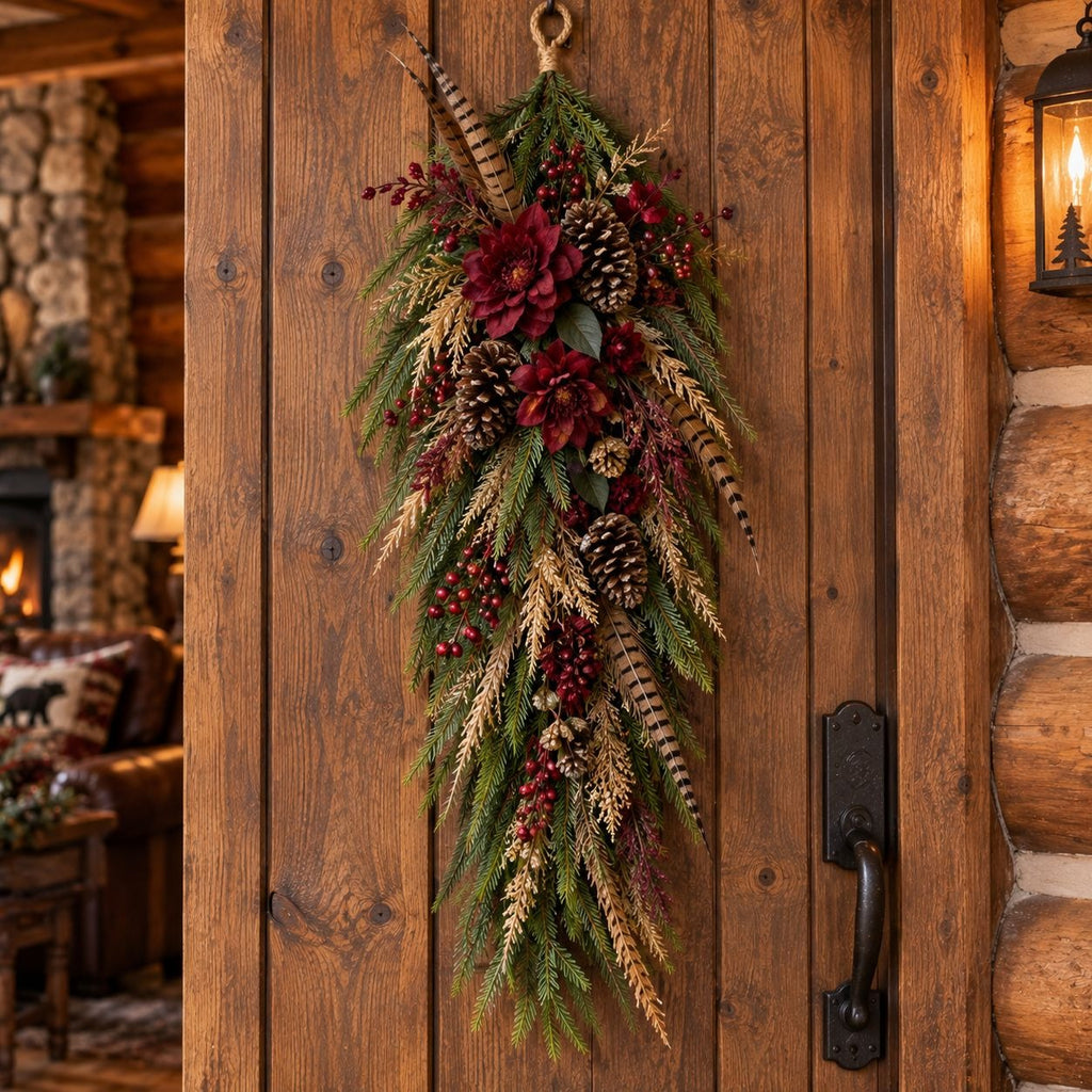 Artificial Norfolk Pine Teardrop Swag 30 Inch Door Greenery Christmas Decor