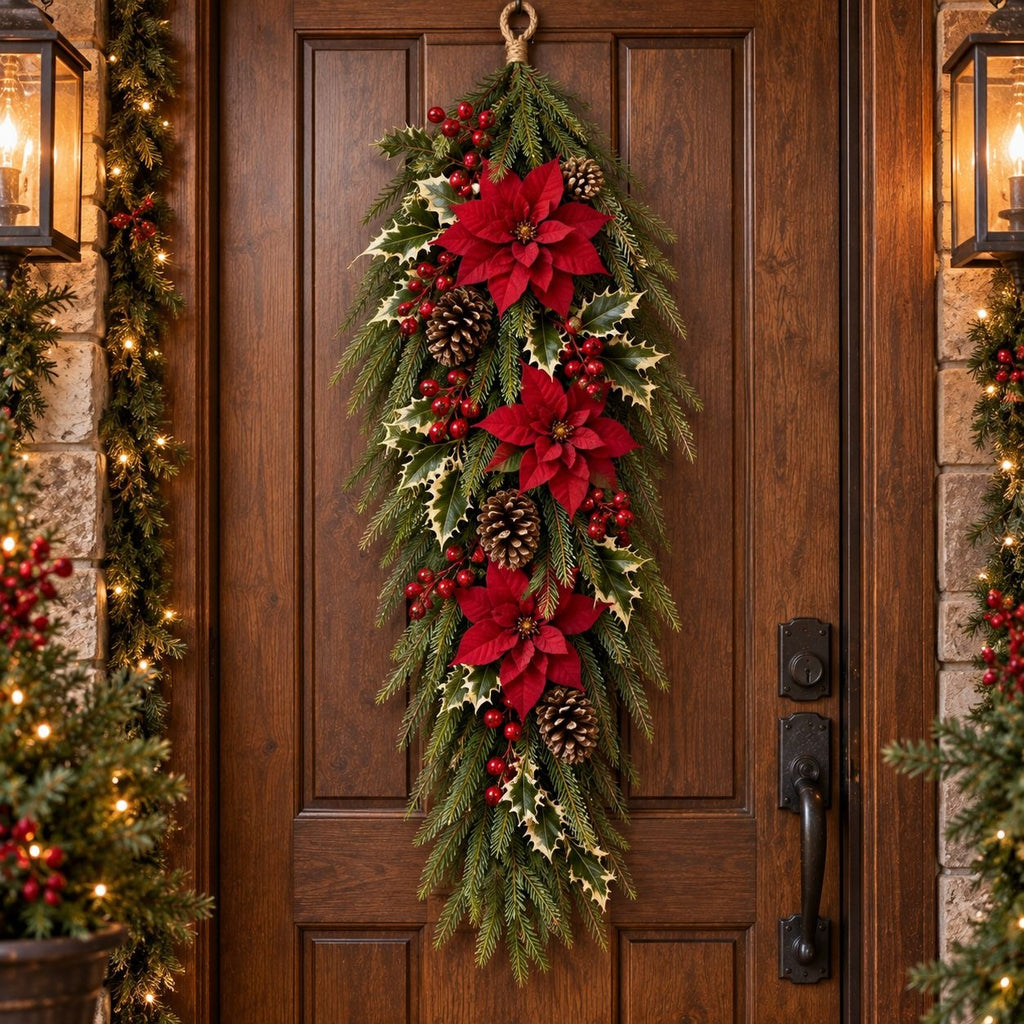 Artificial Norfolk Pine Teardrop Swag 30 Inch Door Greenery Christmas Decor