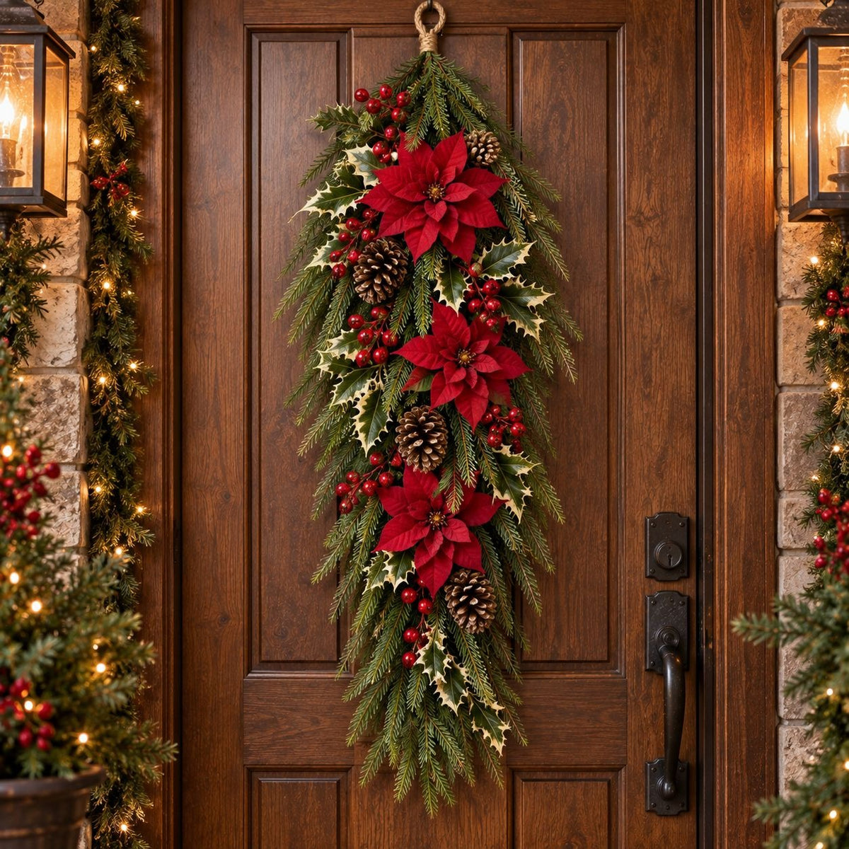 Artificial Norfolk Pine Teardrop Swag 30 Inch Door Greenery Christmas Decor