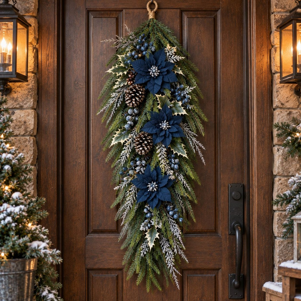 Artificial Norfolk Pine Teardrop Swag 30 Inch Door Greenery Christmas Decor